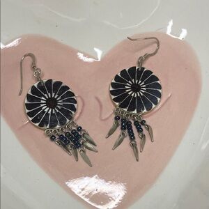 MH Elegant Black and Silver Dangle Earrings